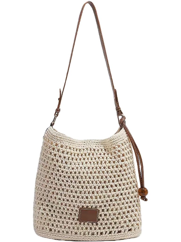 Cotton Fibre Crochet Beach Tote Bag For Vacation,Bohemian Cotton Hobo Shoulder B